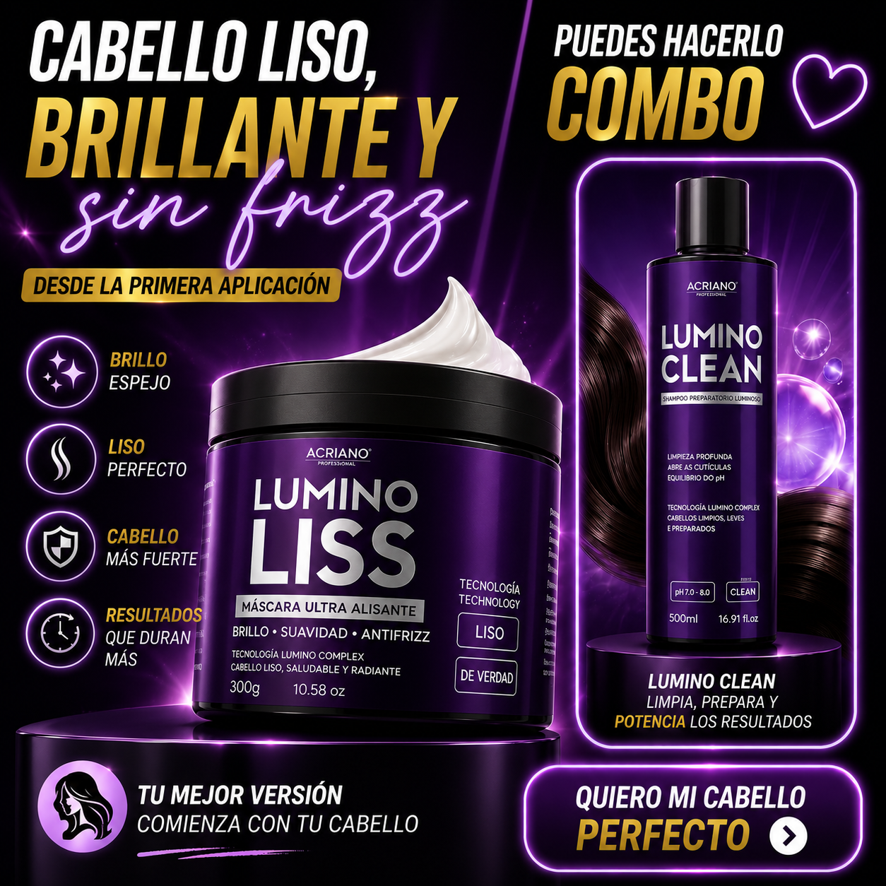 💜 Lumino Liss Pro™ ✨ | Cabello Liso y Radiante Desde la Primera Aplicación