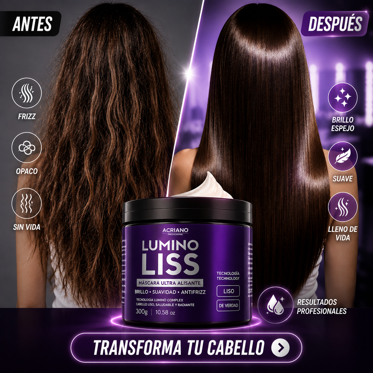 💜 Lumino Liss Pro™ ✨ | Cabello Liso y Radiante Desde la Primera Aplicación