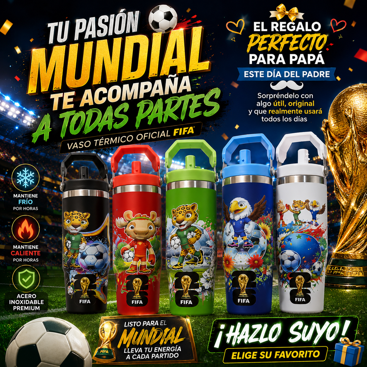 ⚽ Termo Mundial Pro | ✨ Tu Pasión por el Fútbol en Cada Partido